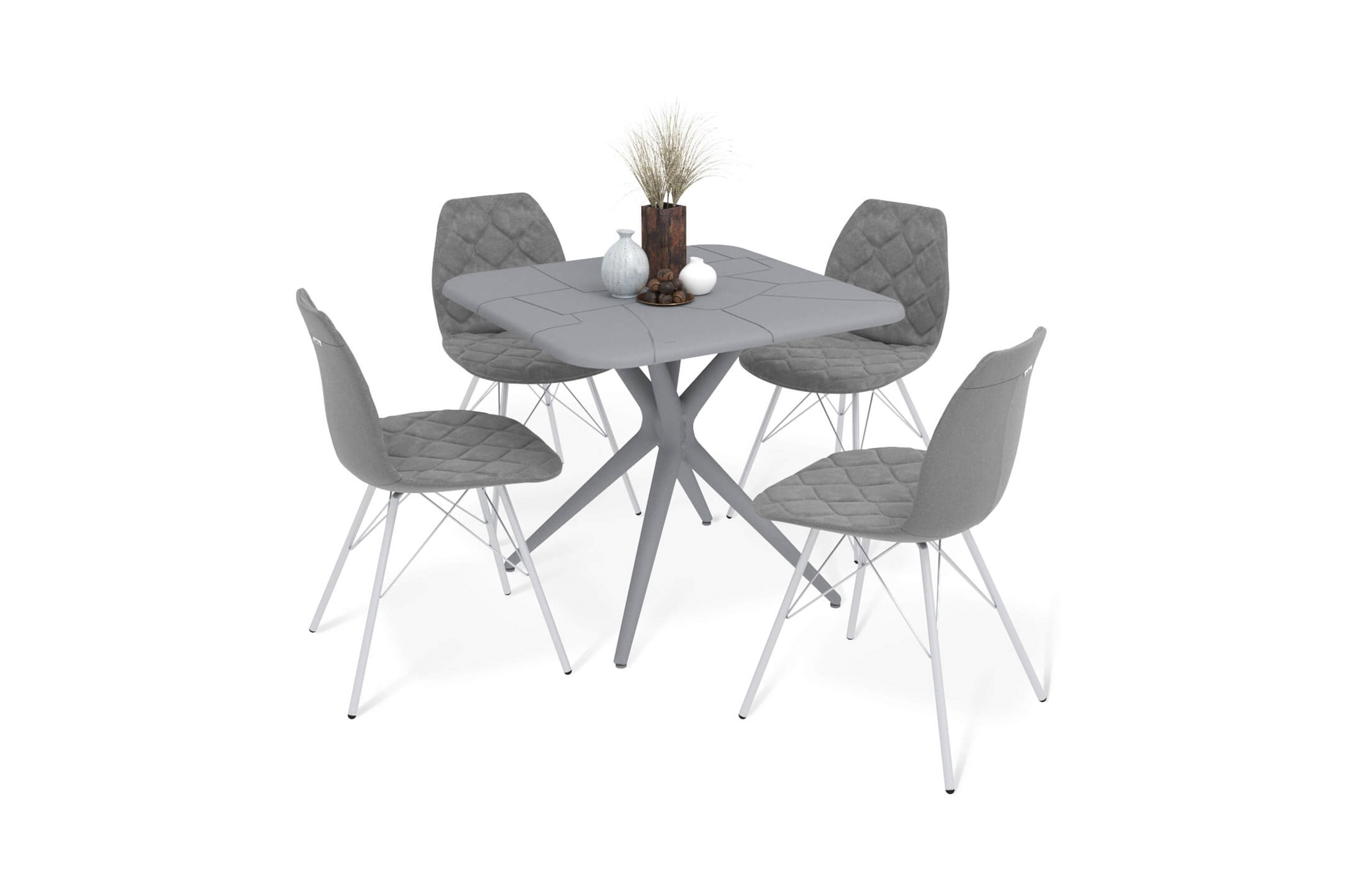 Обеденная группа SHT-DS211 серый / серый туман / хром лак