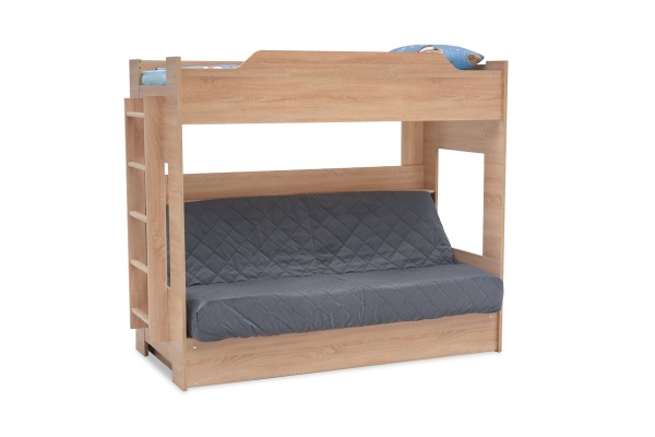 Двухъярусная кровать с диван-кроватью велюр серый / дуб сонома