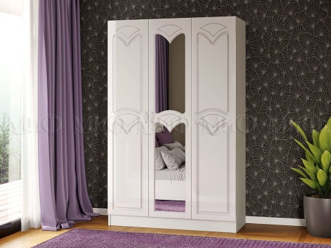 Шкаф 3-х Створчатый  Настя-1 МДФ Белый/Белый Глянец Ш-1350хВ-2116хГ-540 мм