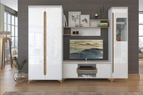 Полка навесная Хлоя Дуб Небраска/Белый Глянец